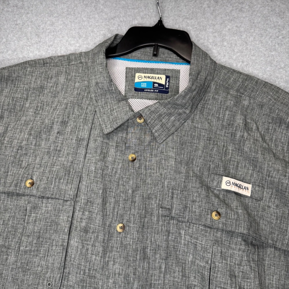 Magellan Fishing Shirt Mens 4XL Heathered Grey MagWick Angler Fit Button Down